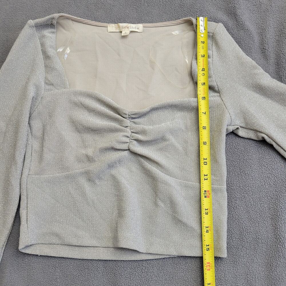 REWIND Shirt Top Womens Small Beige Shiny Shimmer Crop Sweetheart Coquette Party - Picture 3 of 13